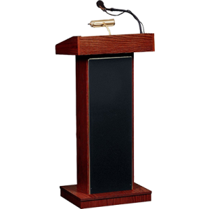 lectern with goose neck microphone and reading lamp