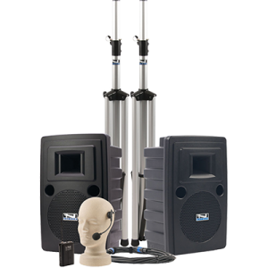 Anchor Audio PA system with speakers, stands, and hands-free microphone