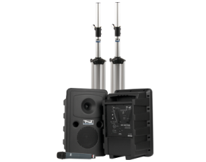 Anchor Audio PA system with two speakers and stands and handheld mic